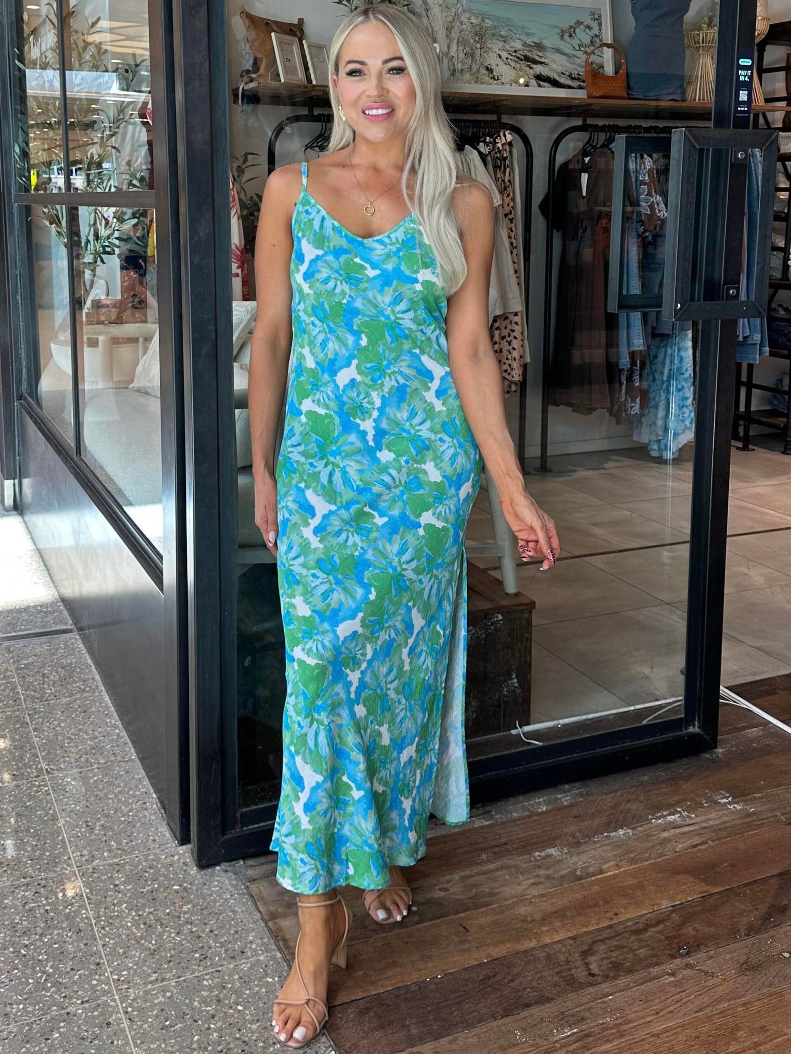 MAXI DRESS - BLUE GREEN FLORAL