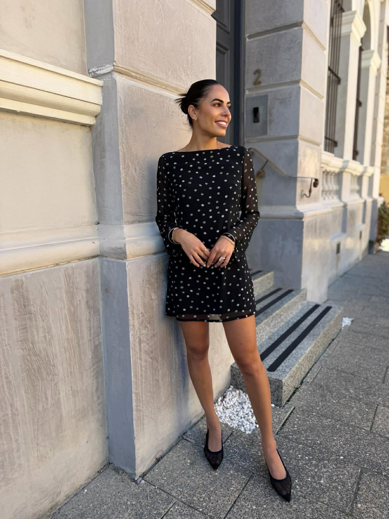 SHEER SLEEVE LONG SLEEVE MINI