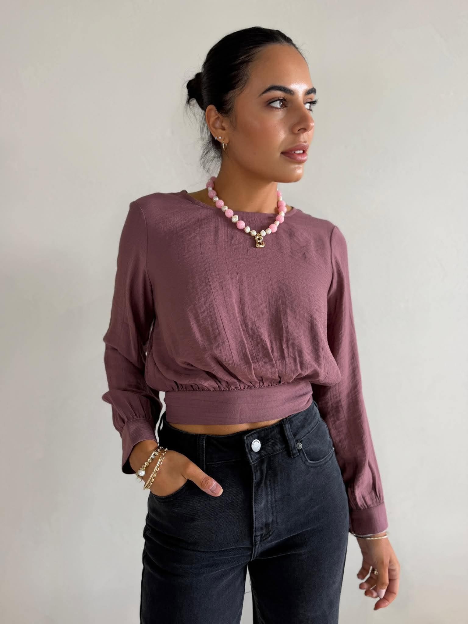 BOAT NECKLINE  BLOUSE - ROSE